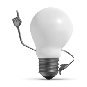 White light bulb character in moment of insight isolated